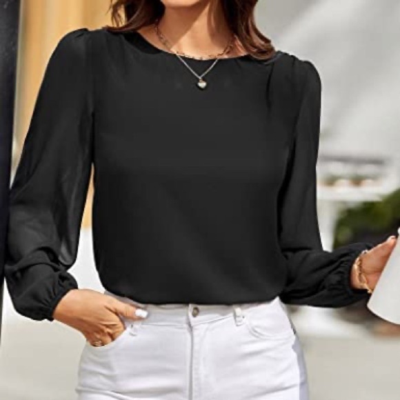 ⭐️casual Fashion Solid Chiffon Lantern Sleeves Loose Fitting Blouse⭐️ - Picture 1 of 8